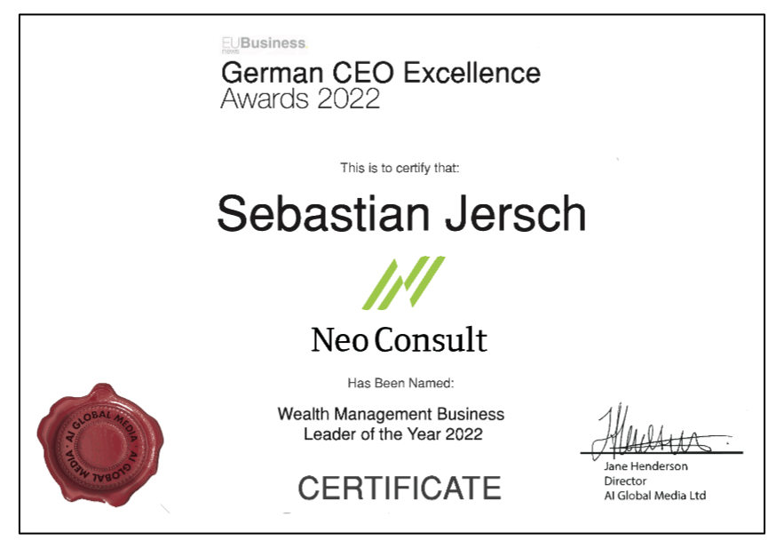 German CEO Excellence Award Auszeichnung von Sebastian Jersch